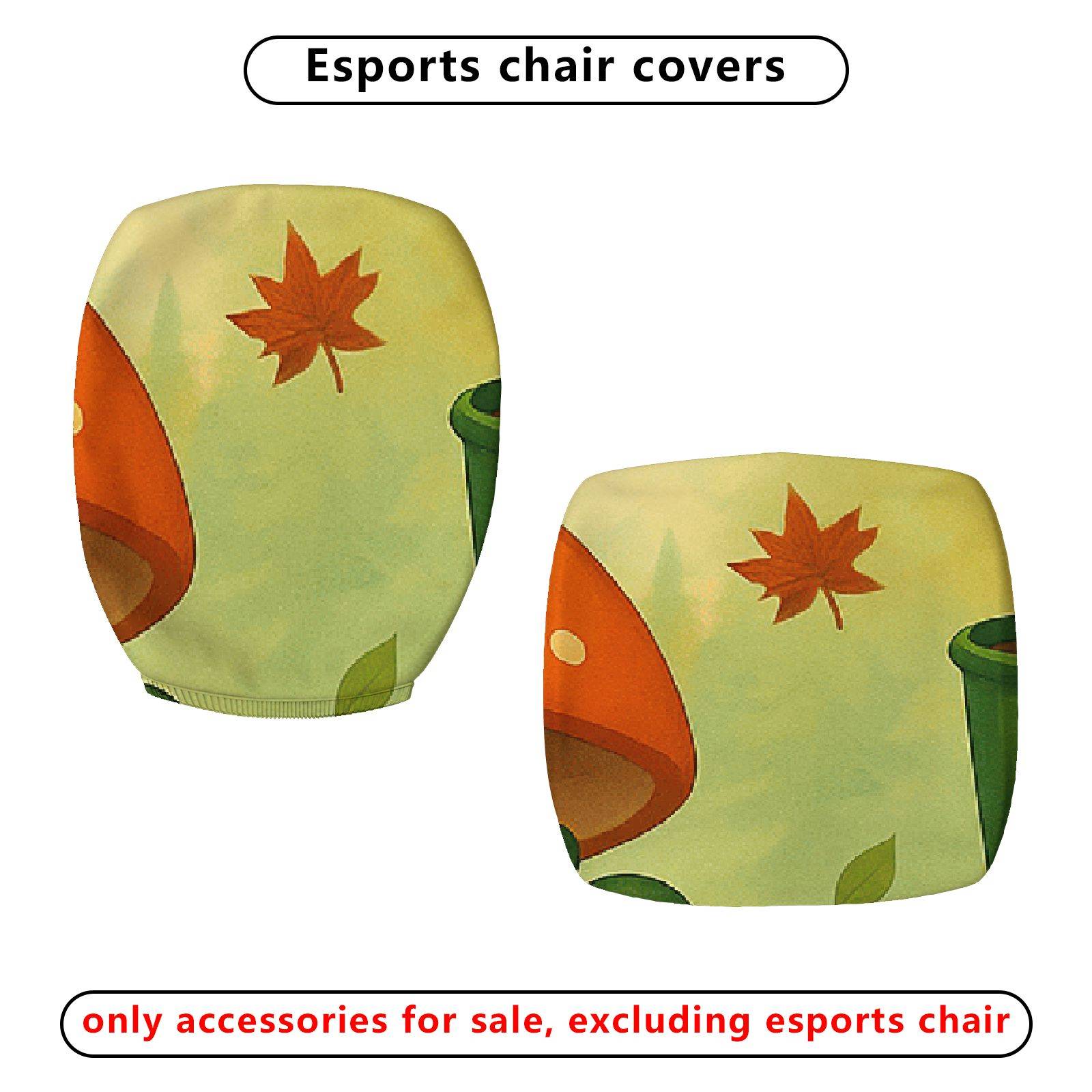 2-Piece Autumn Mushroom Frog Pumpkin Cute  Computer Chair Cover Set, Seat and Backrest