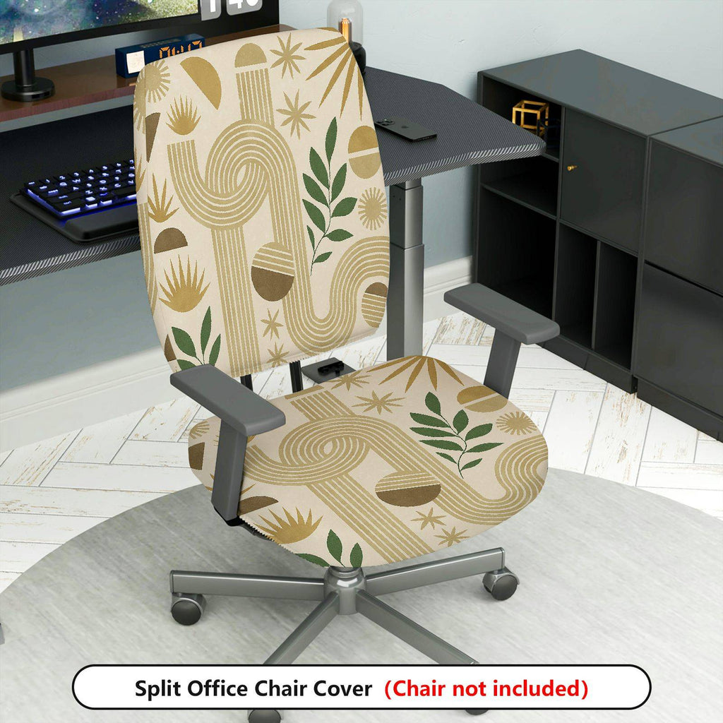 2-Piece Geometric Botanical Abstract Neutral Modern  Computer Chair Cover Set, Seat and Backrest
