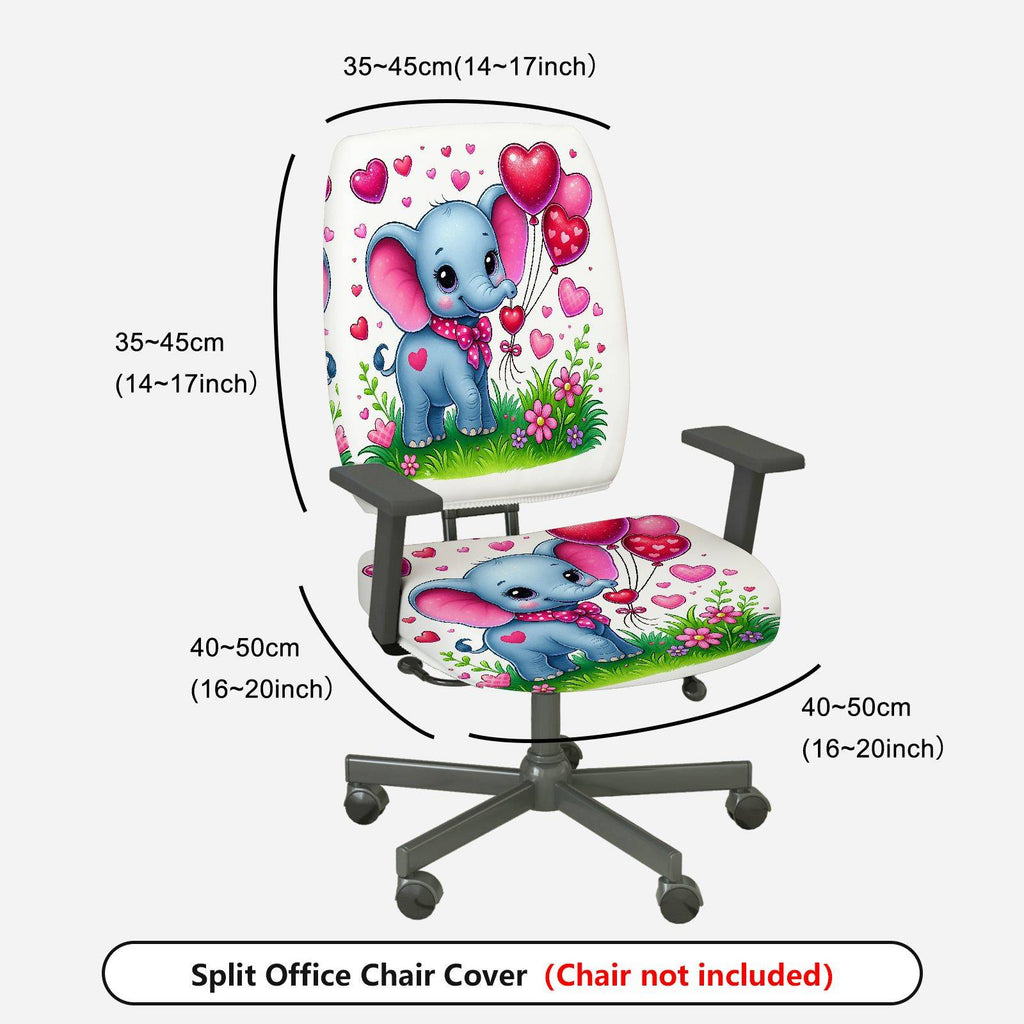 2-Piece Cute Elephant Heart Balloon Flower Grass  Computer Chair Cover Set, Seat and Backrest