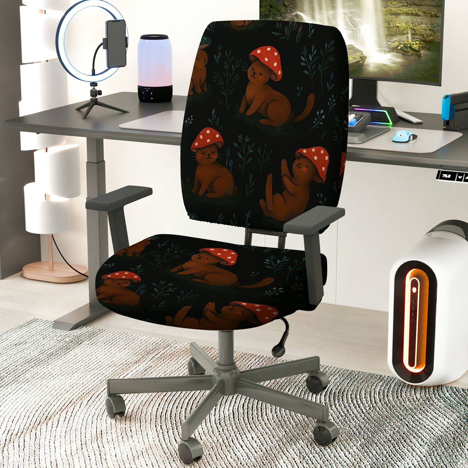 2-Piece Animal Mushroom Forest Pattern  Computer Chair Cover Set, Seat and Backrest