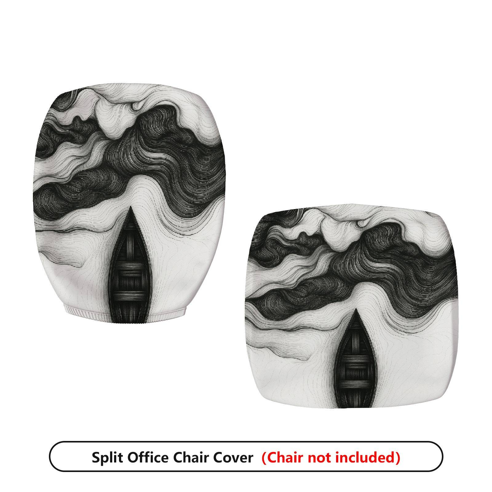 2-Piece Abstract Swirl Pattern Black White Artistic Modern  Computer Chair Cover Set, Seat and Backrest