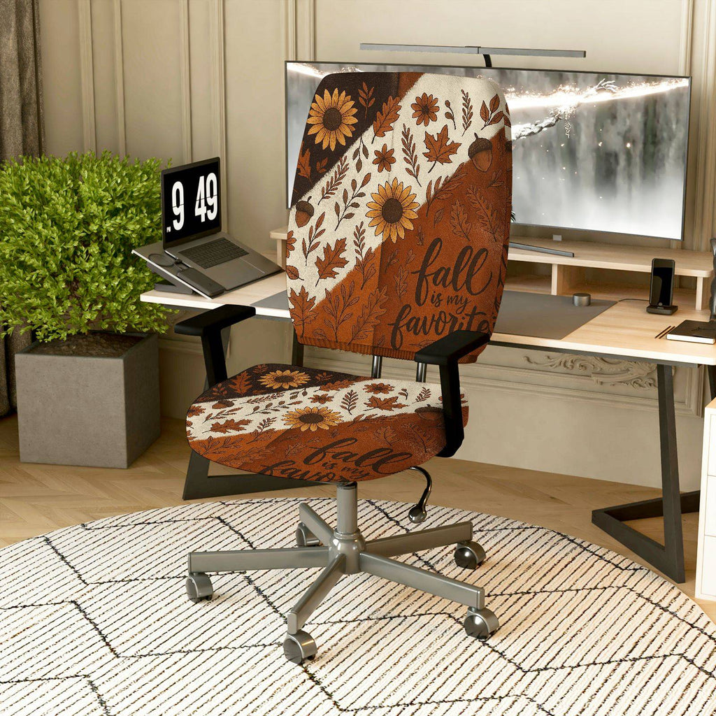 2-Piece Autumn Floral Leaf Text Fall  Computer Chair Cover Set, Seat and Backrest