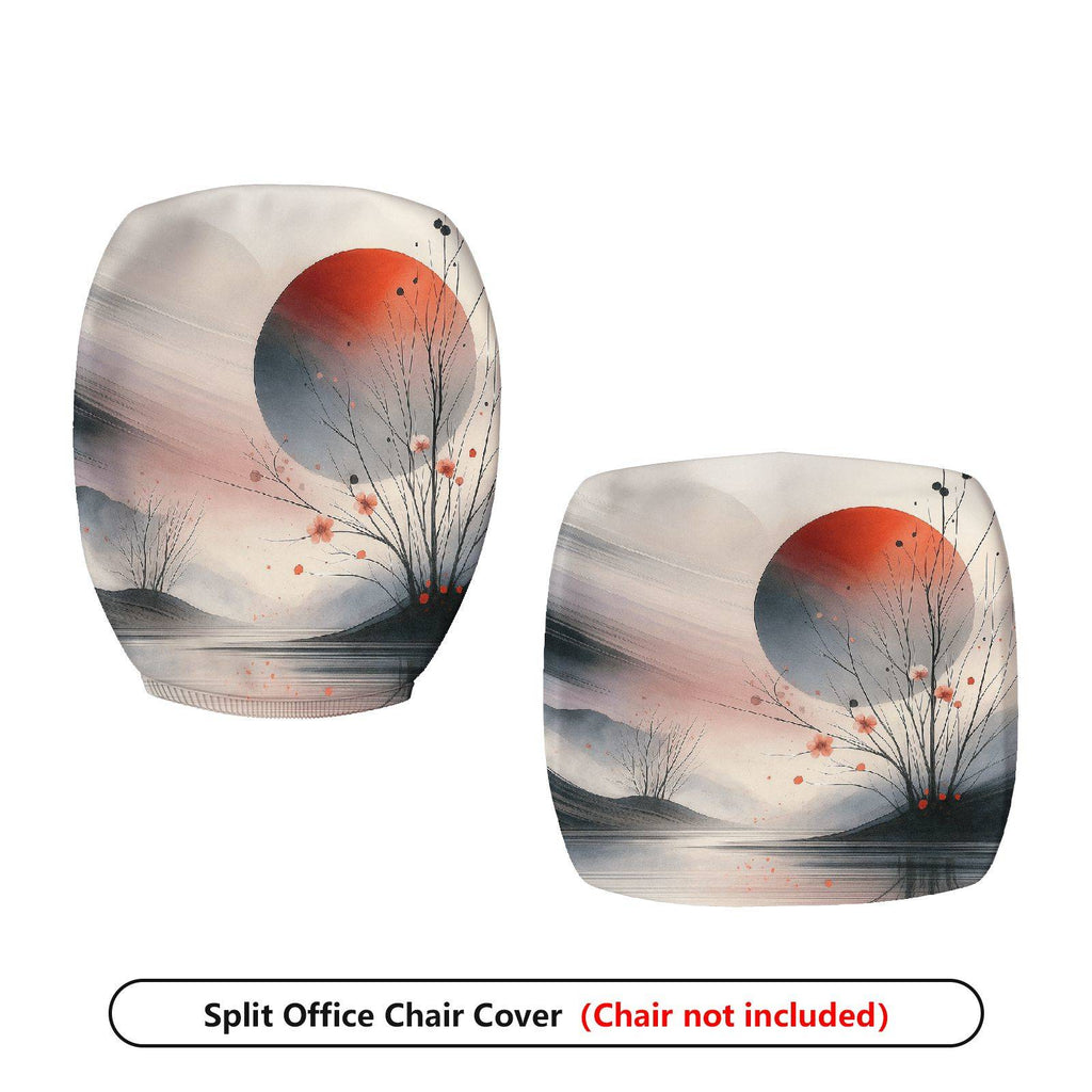 2-Piece Abstract Zen Nature Moon Artistic  Computer Chair Cover Set, Seat and Backrest