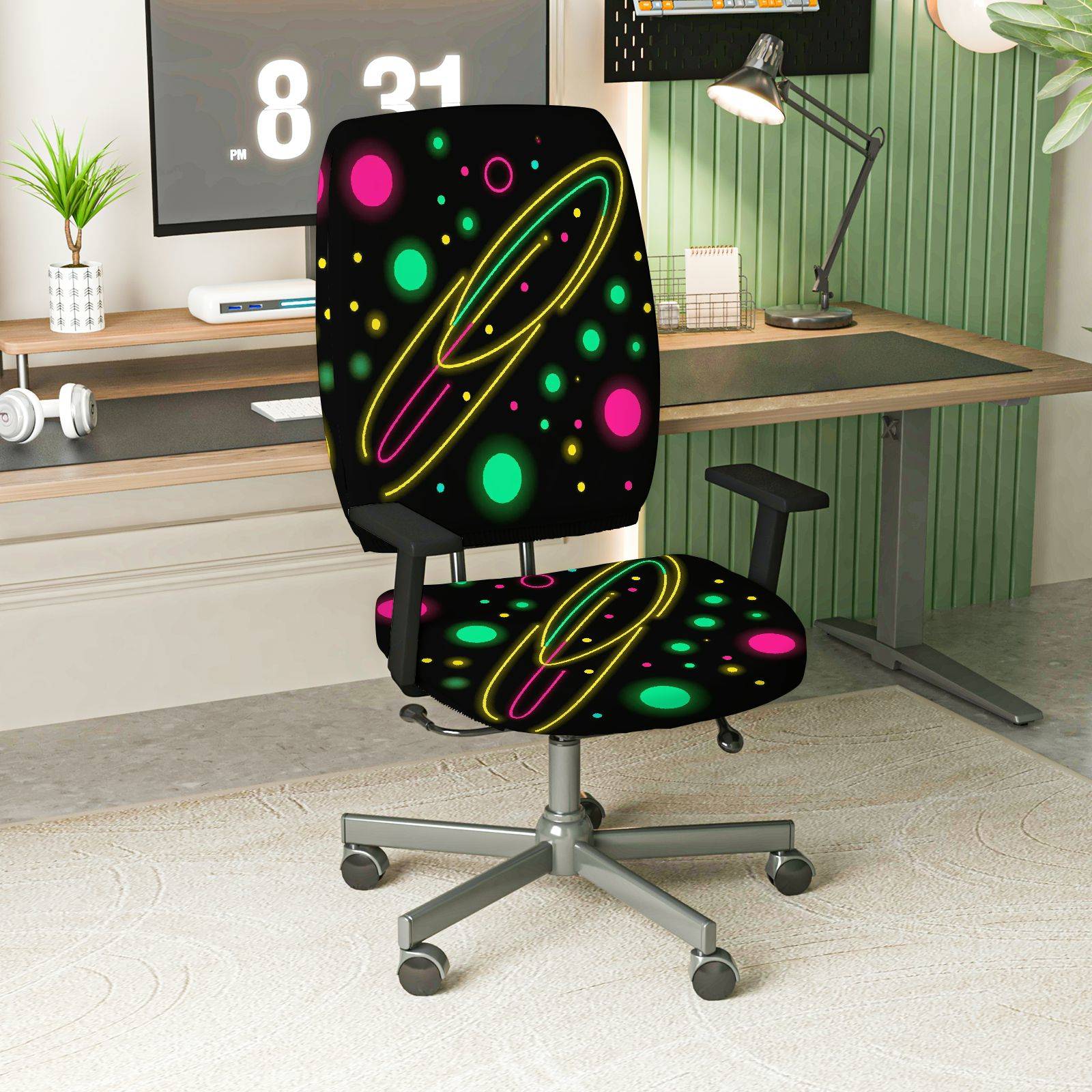 2-Piece Colorful Geometric Pattern  Computer Chair Cover Set, Seat and Backrest