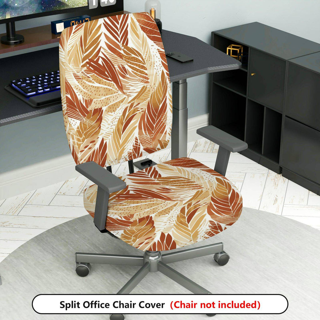 2-Piece Autumn Tropical Leaves Pattern Decorative  Computer Chair Cover Set, Seat and Backrest