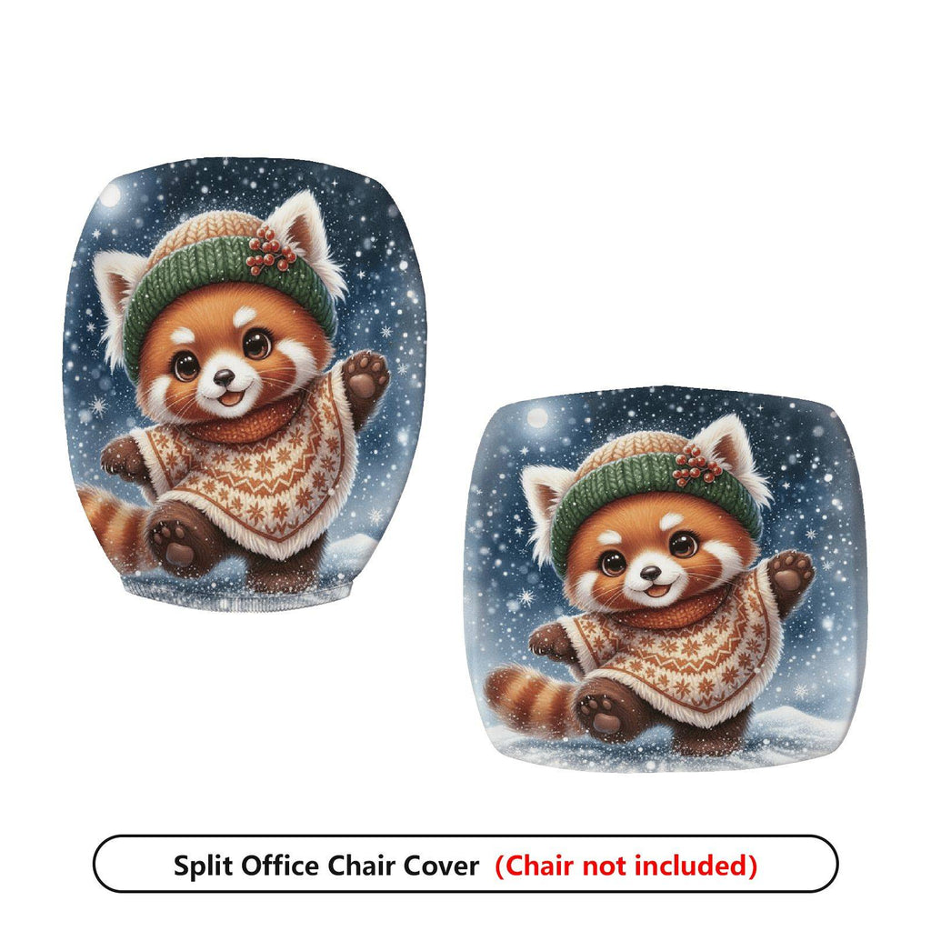 2-Piece Animal Red Panda Winter Snowflakes Holiday  Computer Chair Cover Set, Seat and Backrest