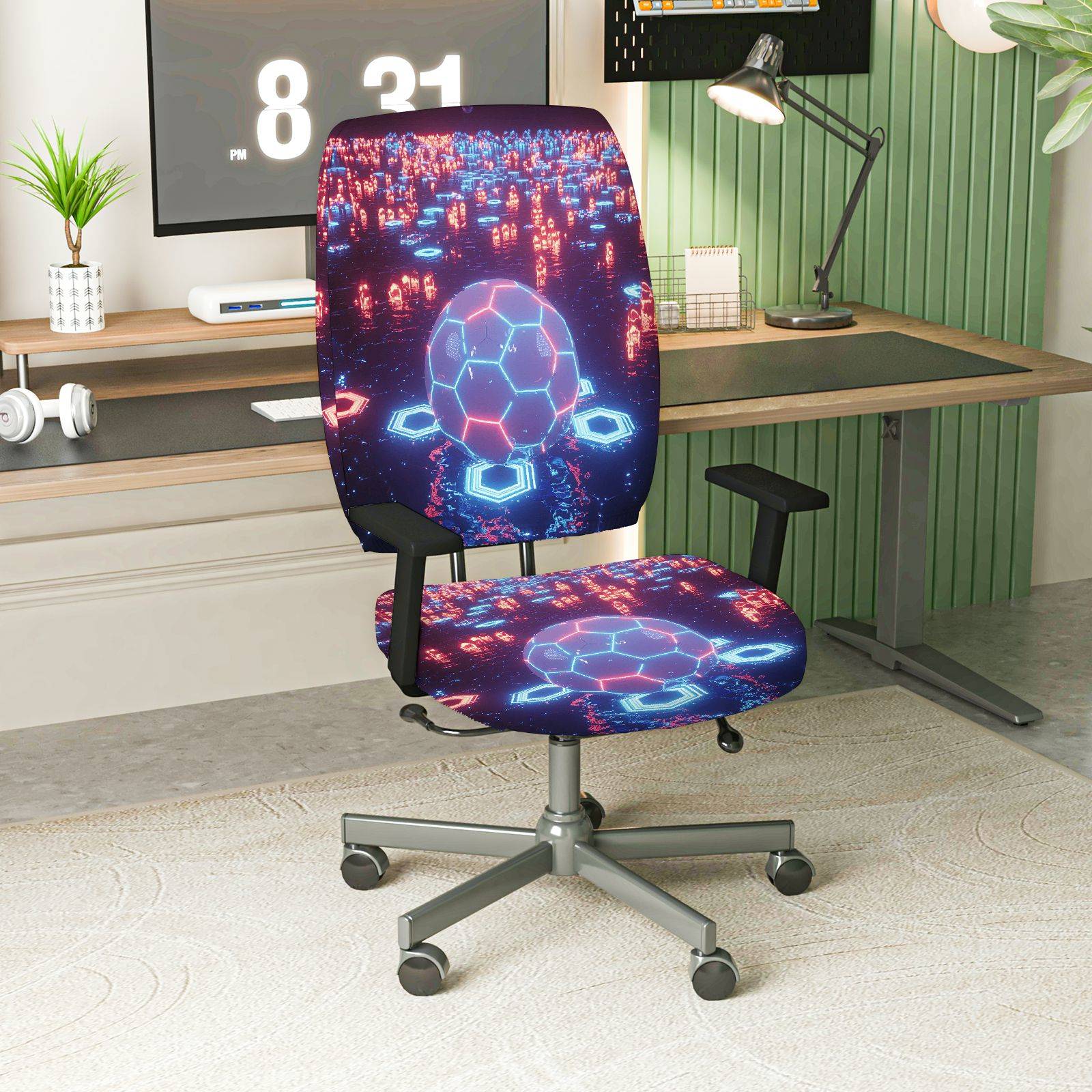 2-Piece Geometric Futuristic Light Space Sci-fi  Computer Chair Cover Set, Seat and Backrest