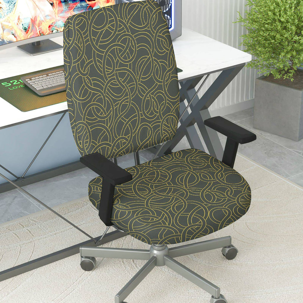 2-Piece Abstract Pattern Black Gold Modern Stylish Elegant  Computer Chair Cover Set, Seat and Backrest