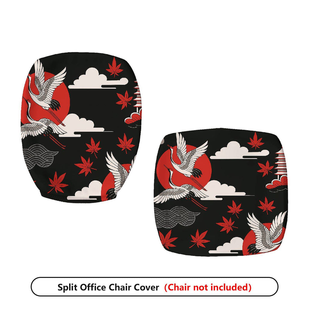 2-Piece Japanese Crane Red Nature Pattern  Computer Chair Cover Set, Seat and Backrest