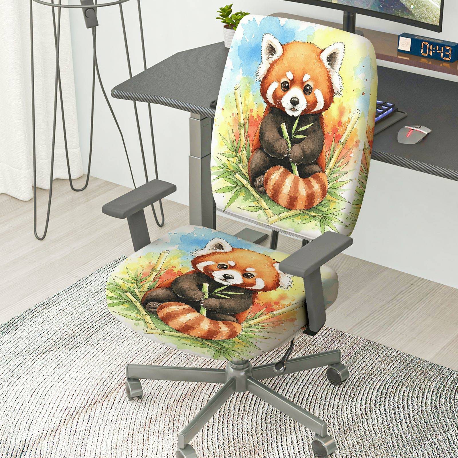 2-Piece Red Panda Nature Animal Art  Computer Chair Cover Set, Seat and Backrest