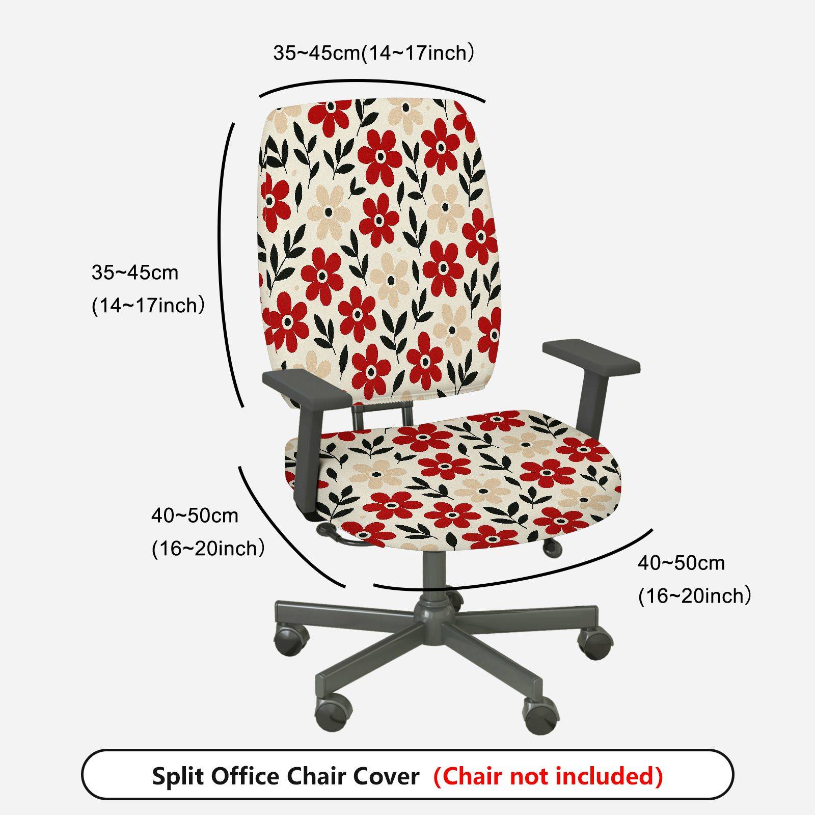 2-Piece Floral Red Beige Black Pattern  Computer Chair Cover Set, Seat and Backrest