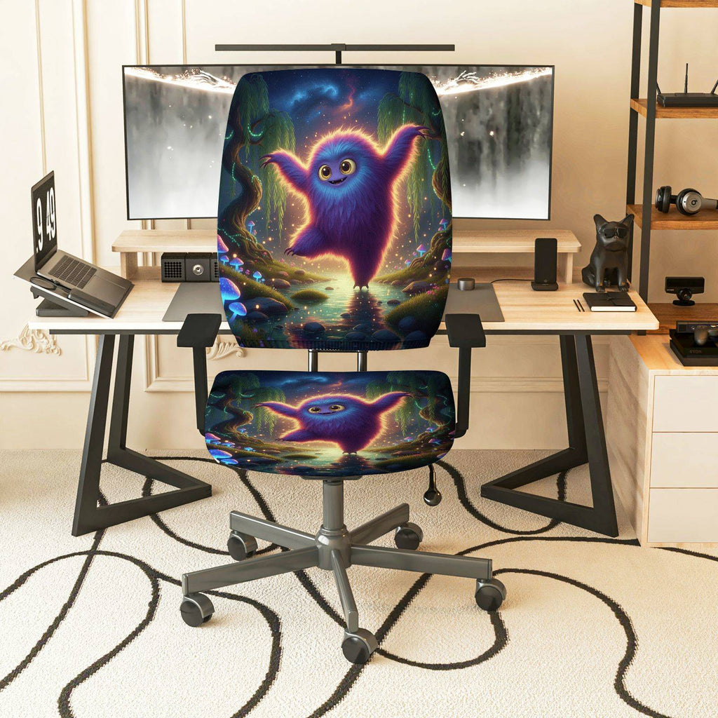 2-Piece Adorable Fantasy Creature Magic Forest Glow  Computer Chair Cover Set, Seat and Backrest