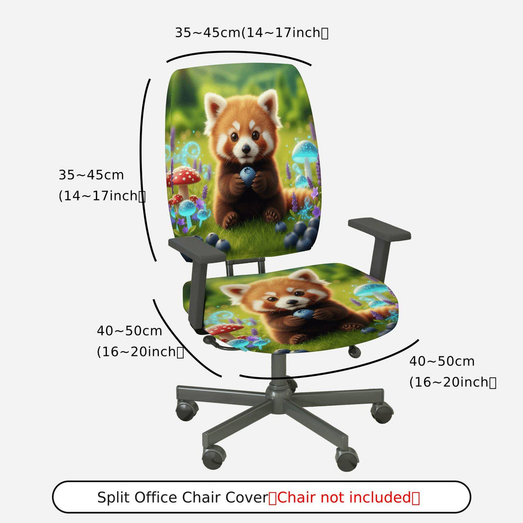 2-Piece Animal Cute Red Panda Mushroom  Computer Chair Cover Set, Seat and Backrest