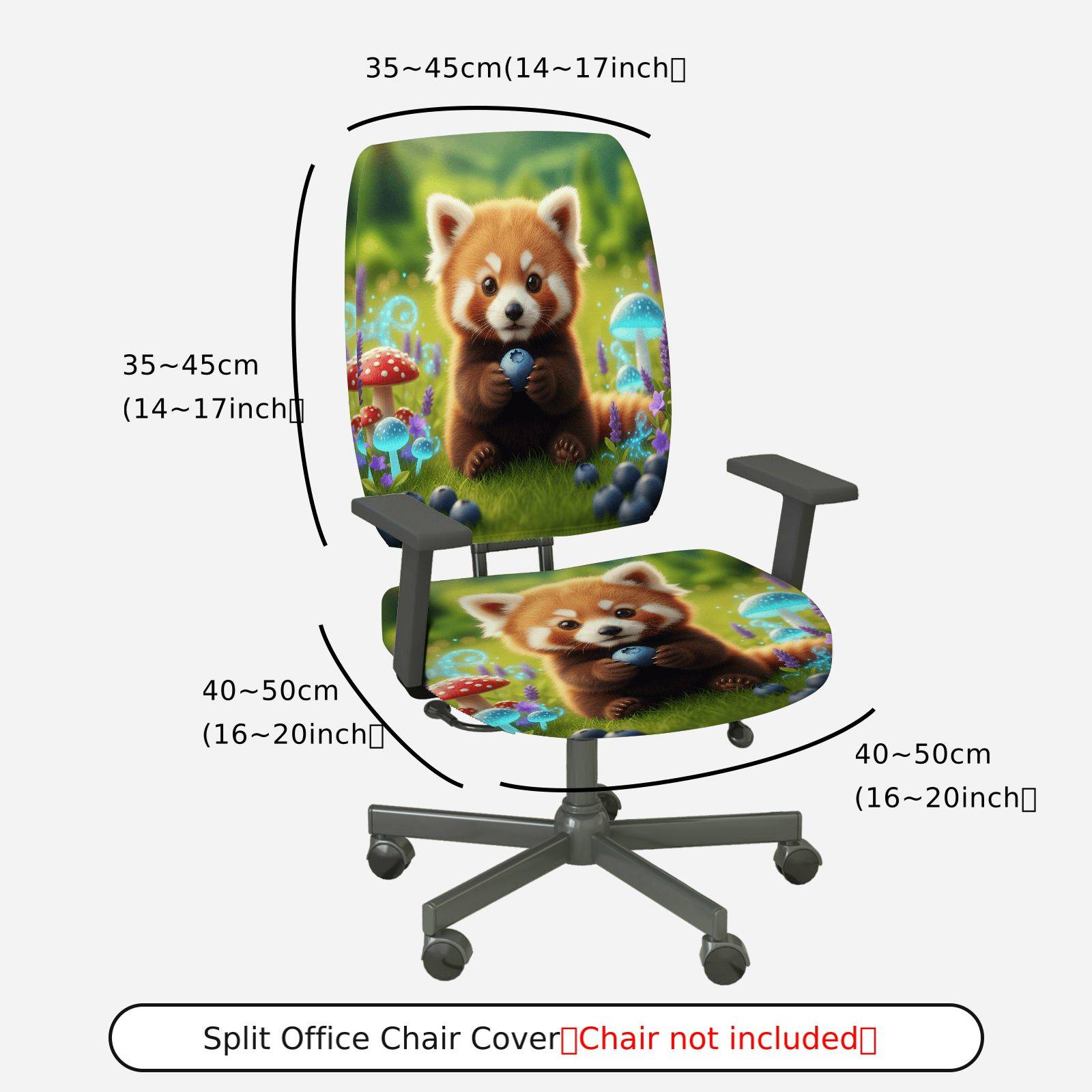 2-Piece Animal Cute Red Panda Mushroom  Computer Chair Cover Set, Seat and Backrest