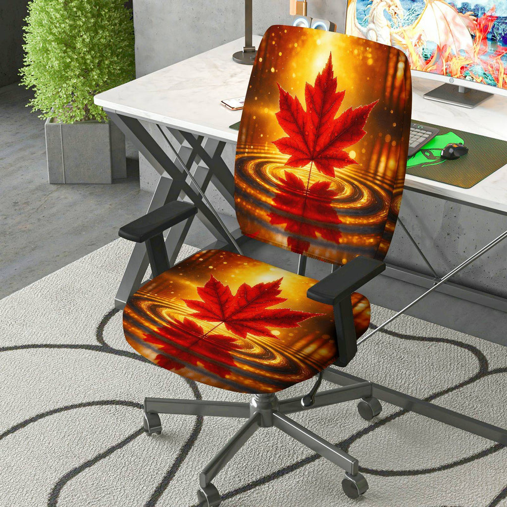 2-Piece Autumn Maple Leaf Nature Festival Holiday Red  Computer Chair Cover Set, Seat and Backrest