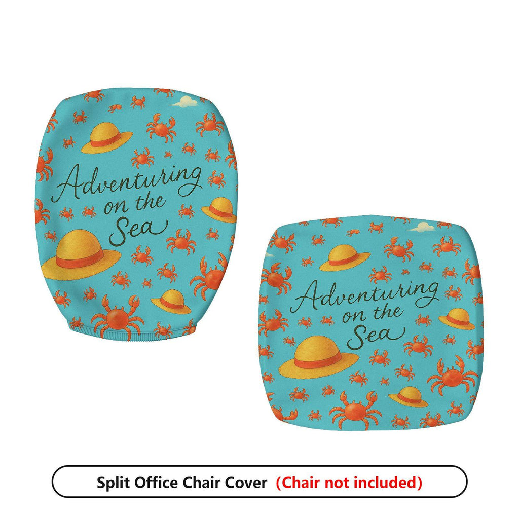 2-Piece Adventuring Sea Crab Hat Fun Blue  Computer Chair Cover Set, Seat and Backrest