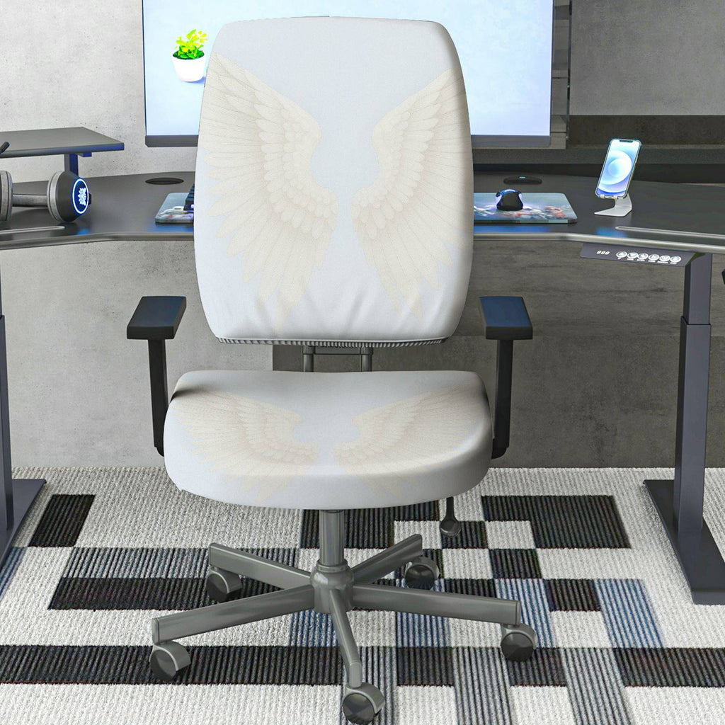 2-Piece Angel Wing Pattern White Elegant Decorative Stylish  Computer Chair Cover Set, Seat and Backrest