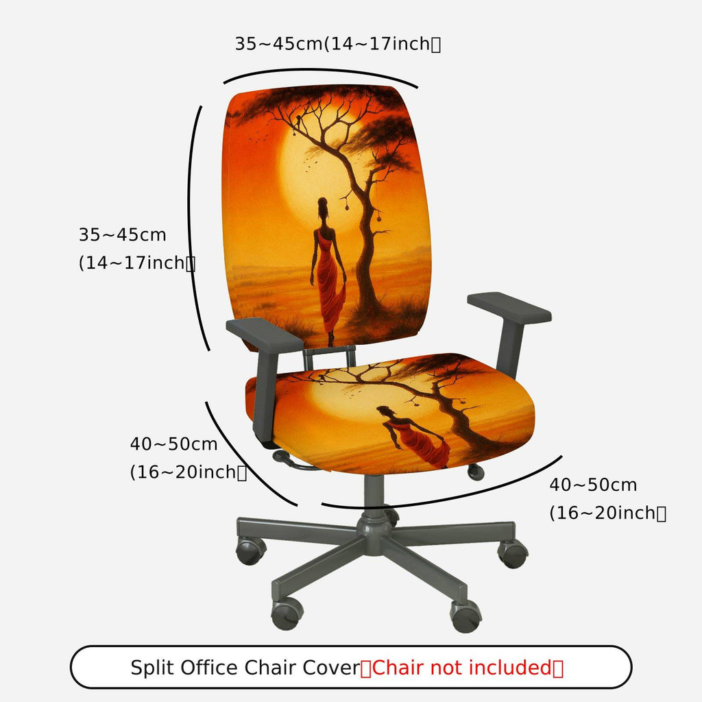 2-Piece African Sunset Woman Art Landscape Tree  Computer Chair Cover Set, Seat and Backrest
