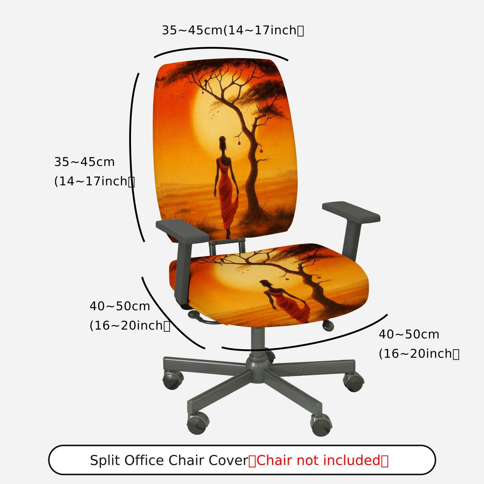 2-Piece African Sunset Woman Art Landscape Tree  Computer Chair Cover Set, Seat and Backrest