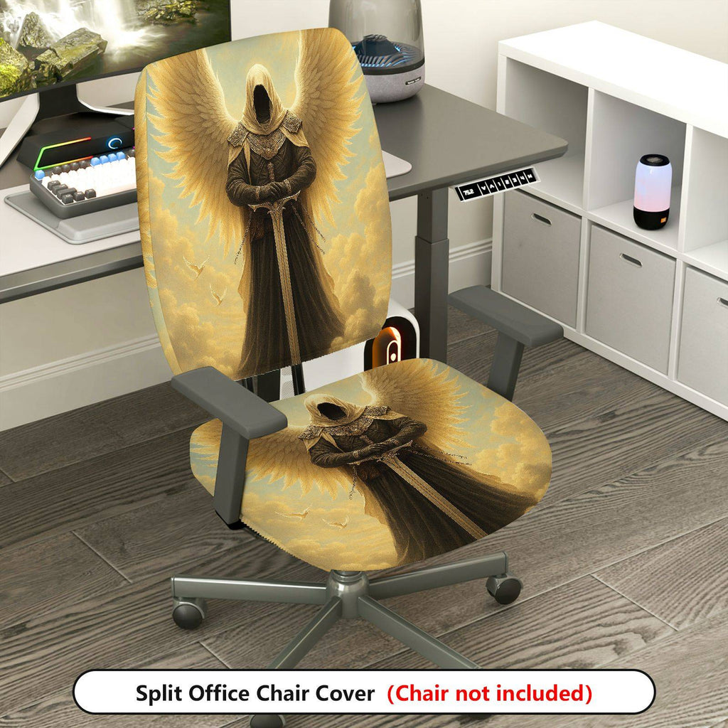 2-Piece Angel Warrior Wings Sword Fantasy Gothic  Computer Chair Cover Set, Seat and Backrest