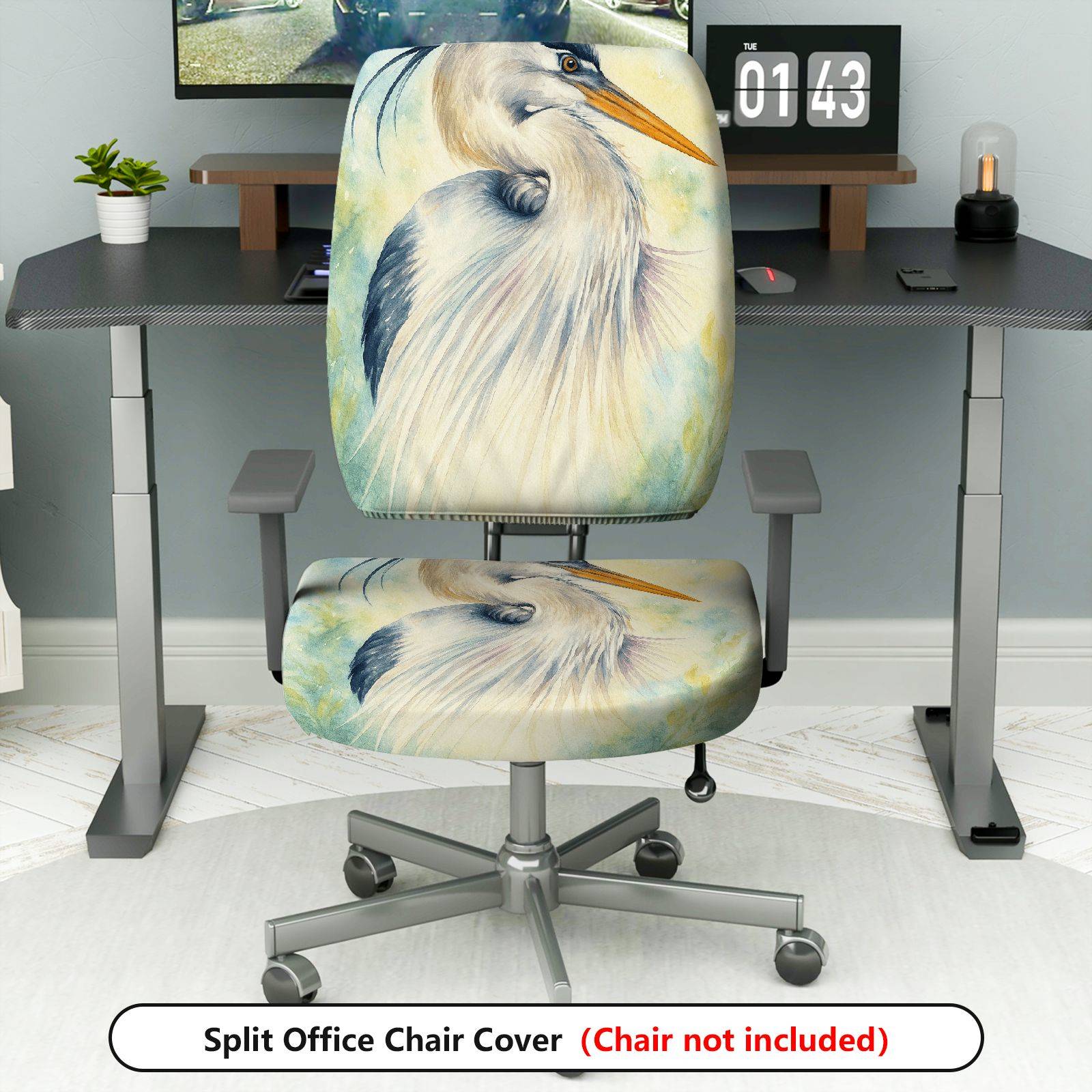 2-Piece Animal Bird Art Elegant Nature  Computer Chair Cover Set, Seat and Backrest