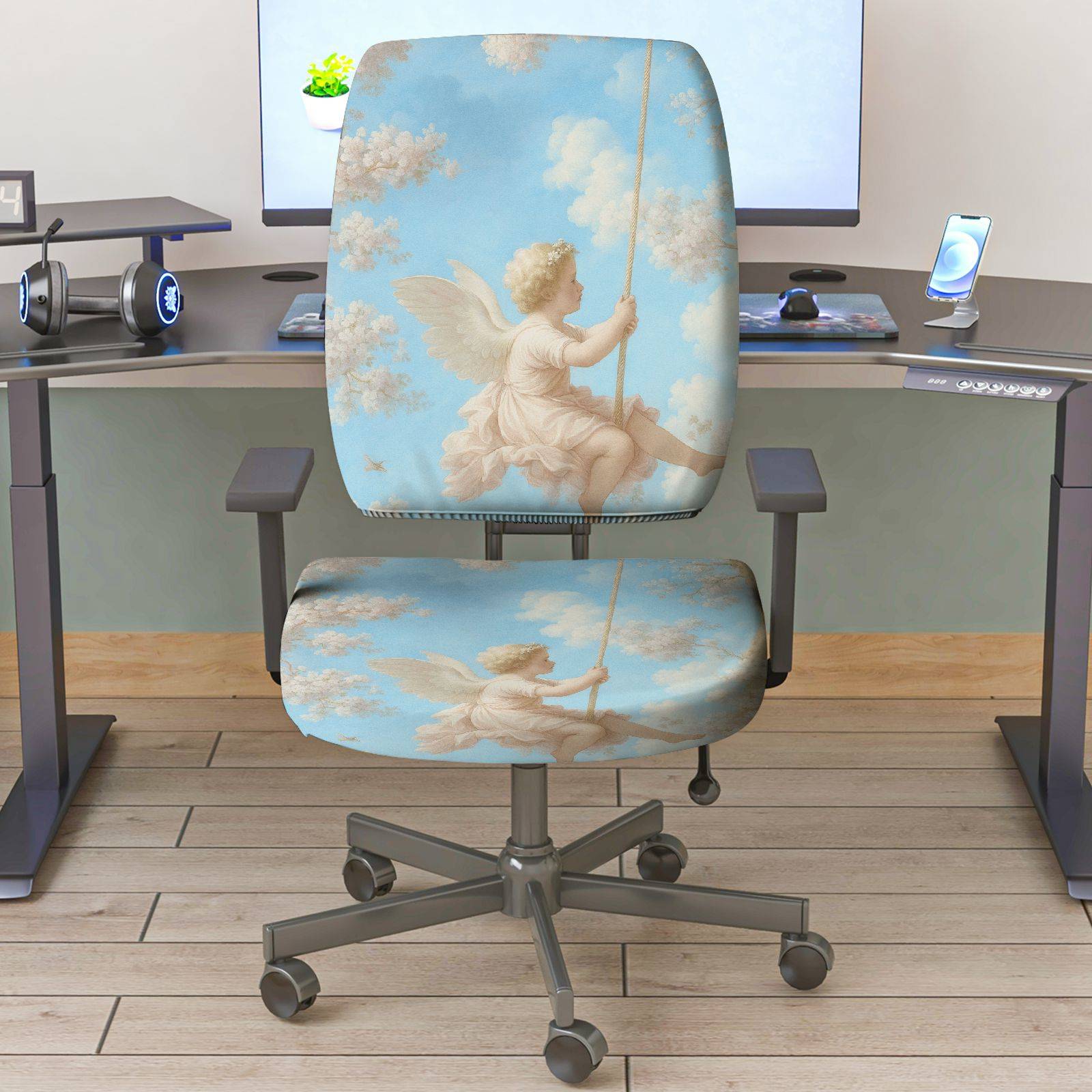 2-Piece Angel Swing Cloud Sky Art Aesthetic  Computer Chair Cover Set, Seat and Backrest