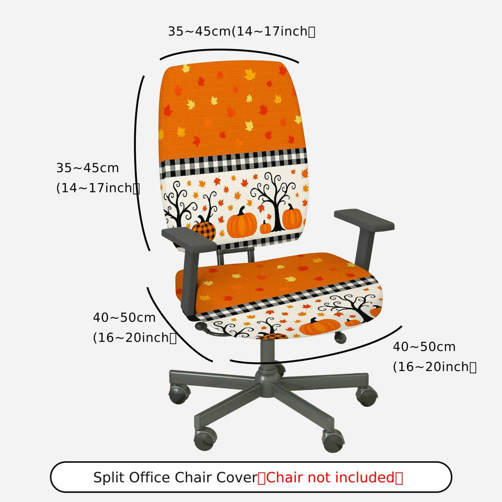 2-Piece Autumn Halloween Pumpkin Leaf Checkered  Computer Chair Cover Set, Seat and Backrest