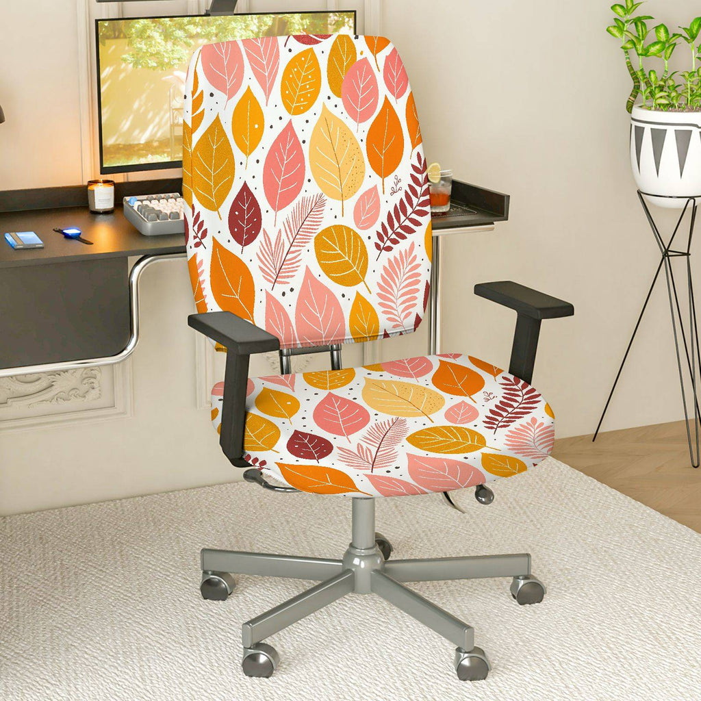 2-Piece Autumn Leaves Pattern Rotating Home  Computer Chair Cover Set, Seat and Backrest