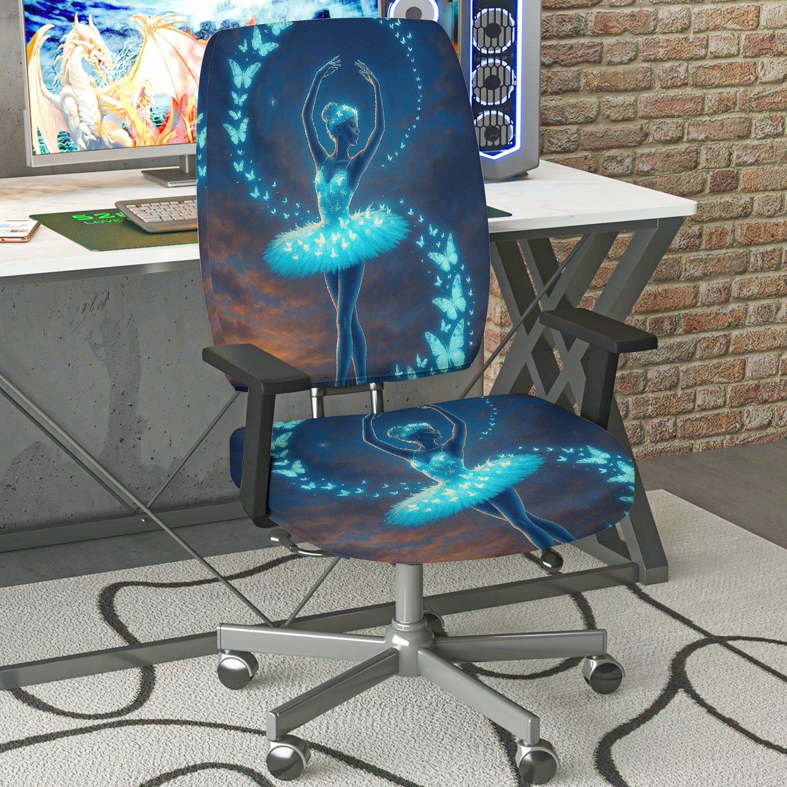 2-Piece Ballet Fairy Night Sky Art Dance Elegant  Computer Chair Cover Set, Seat and Backrest