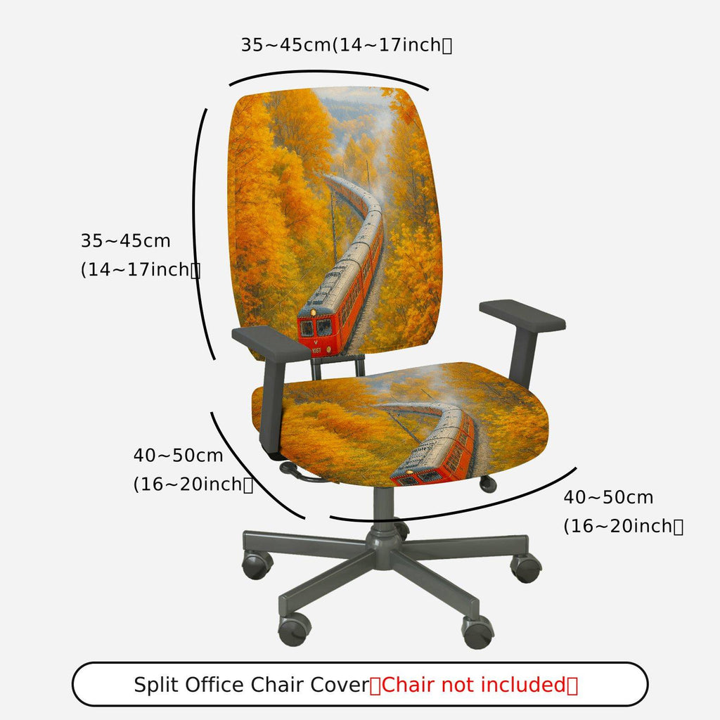 2-Piece Autumn Scenic Train Landscape  Computer Chair Cover Set, Seat and Backrest