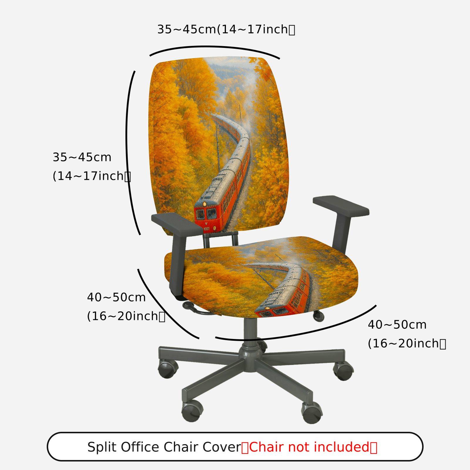 2-Piece Autumn Scenic Train Landscape  Computer Chair Cover Set, Seat and Backrest
