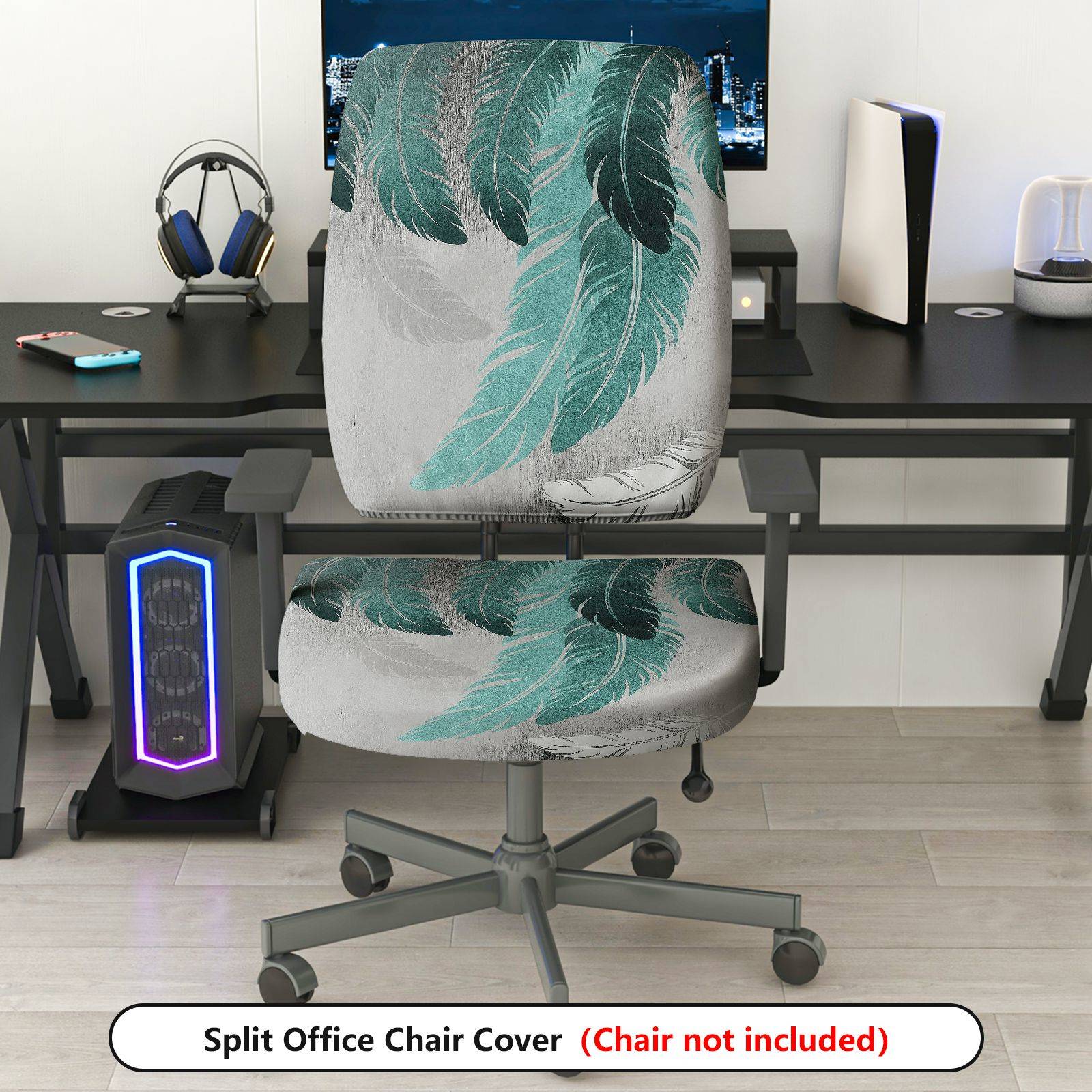 2-Piece Abstract Feather Leaf Print Pattern  Computer Chair Cover Set, Seat and Backrest
