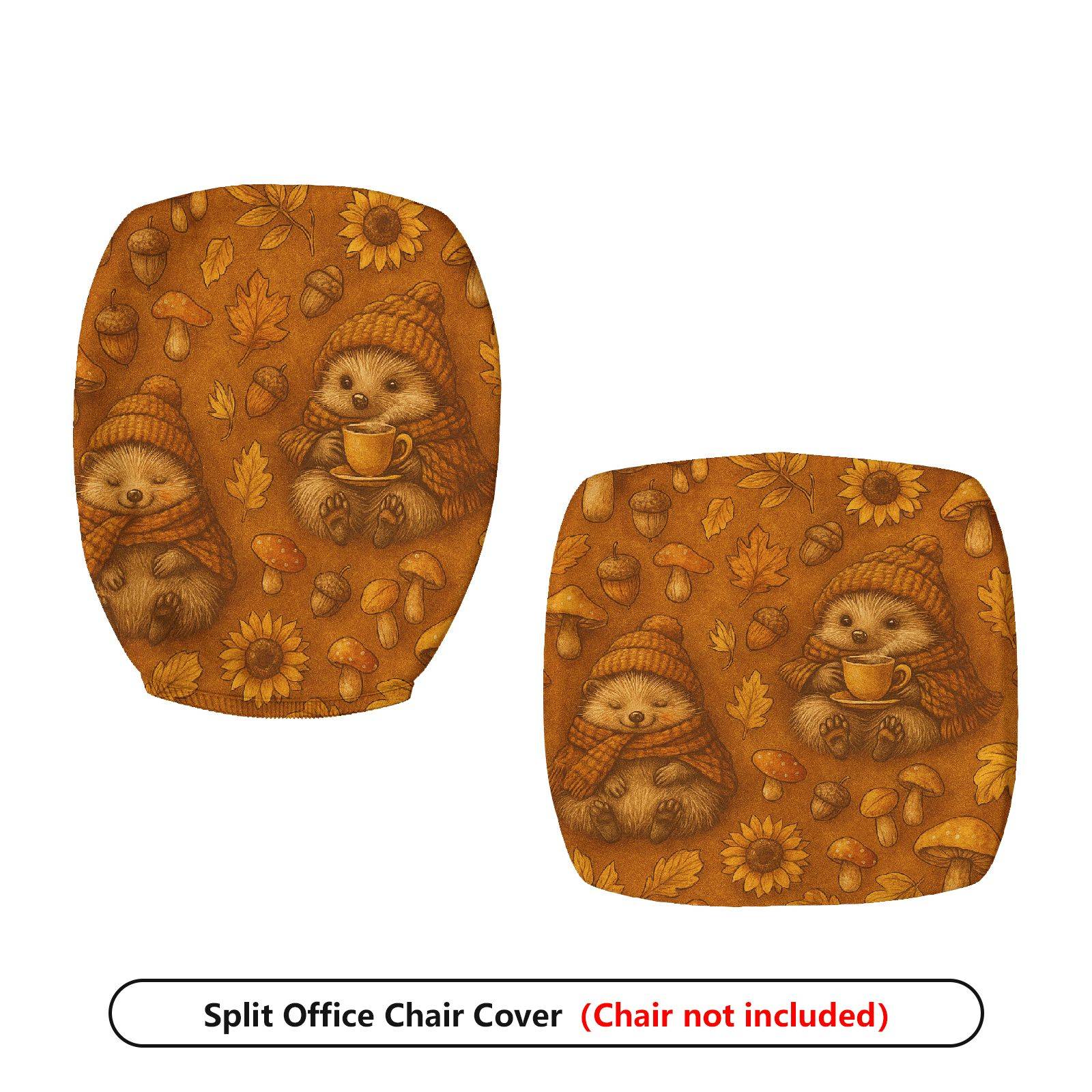 2-Piece Autumn Hedgehog Sunflower Leaf Mushroom  Computer Chair Cover Set, Seat and Backrest