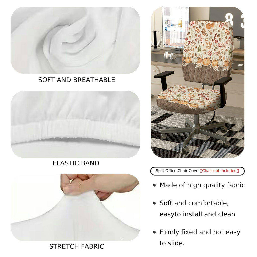 2-Piece Autumn Pumpkin Floral Pattern Thanksgiving  Computer Chair Cover Set, Seat and Backrest