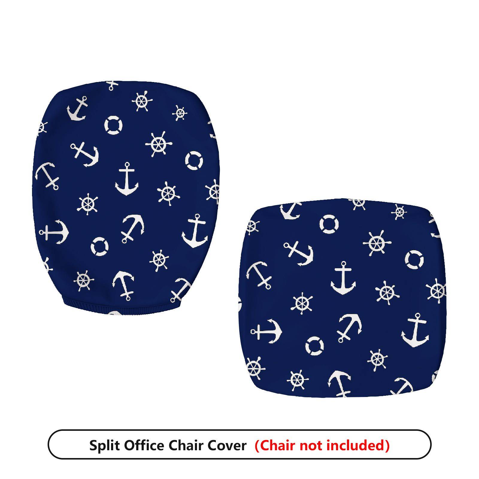 2-Piece Anchor Nautical Marine Ocean Ship  Computer Chair Cover Set, Seat and Backrest