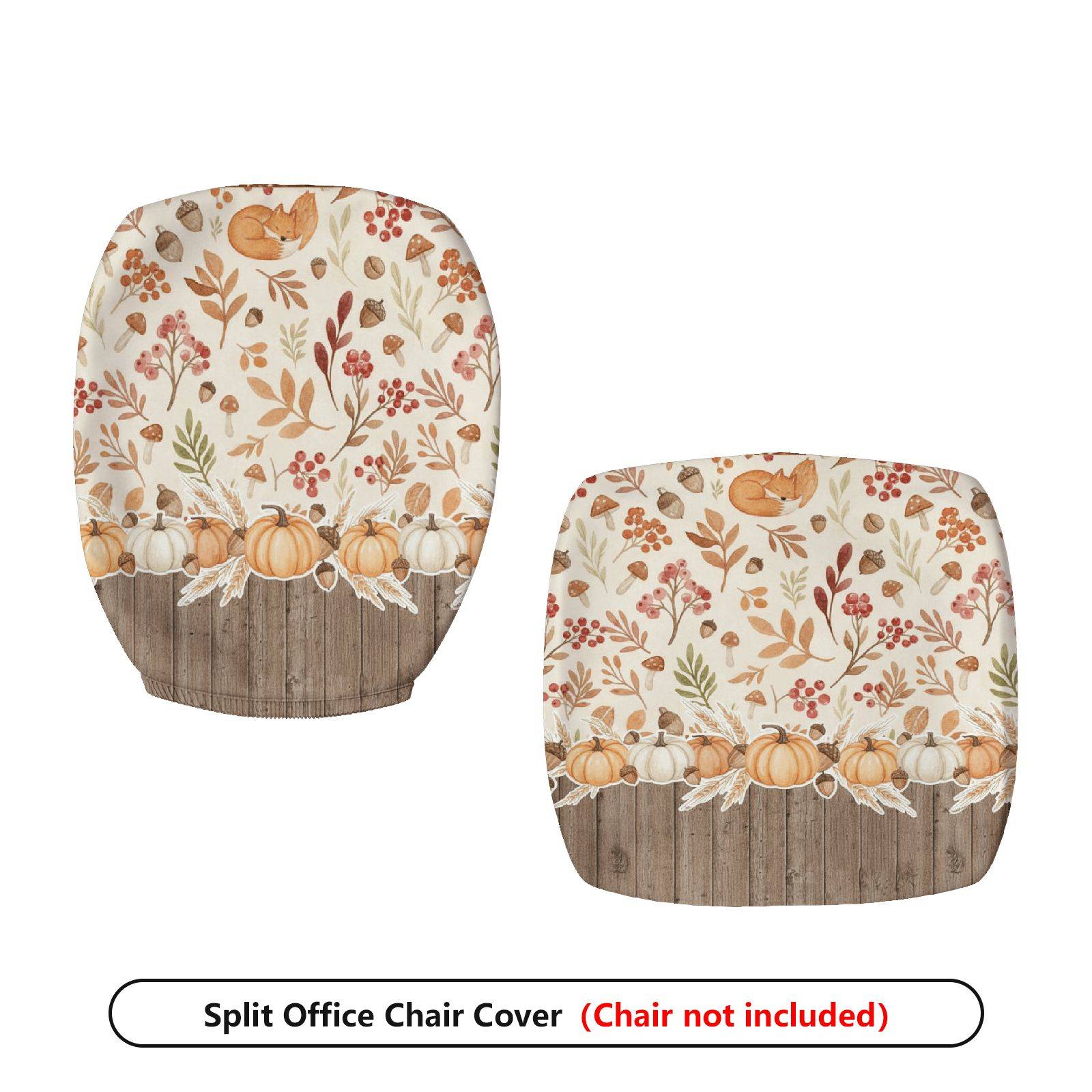 2-Piece Autumn Pumpkin Floral Pattern Thanksgiving  Computer Chair Cover Set, Seat and Backrest
