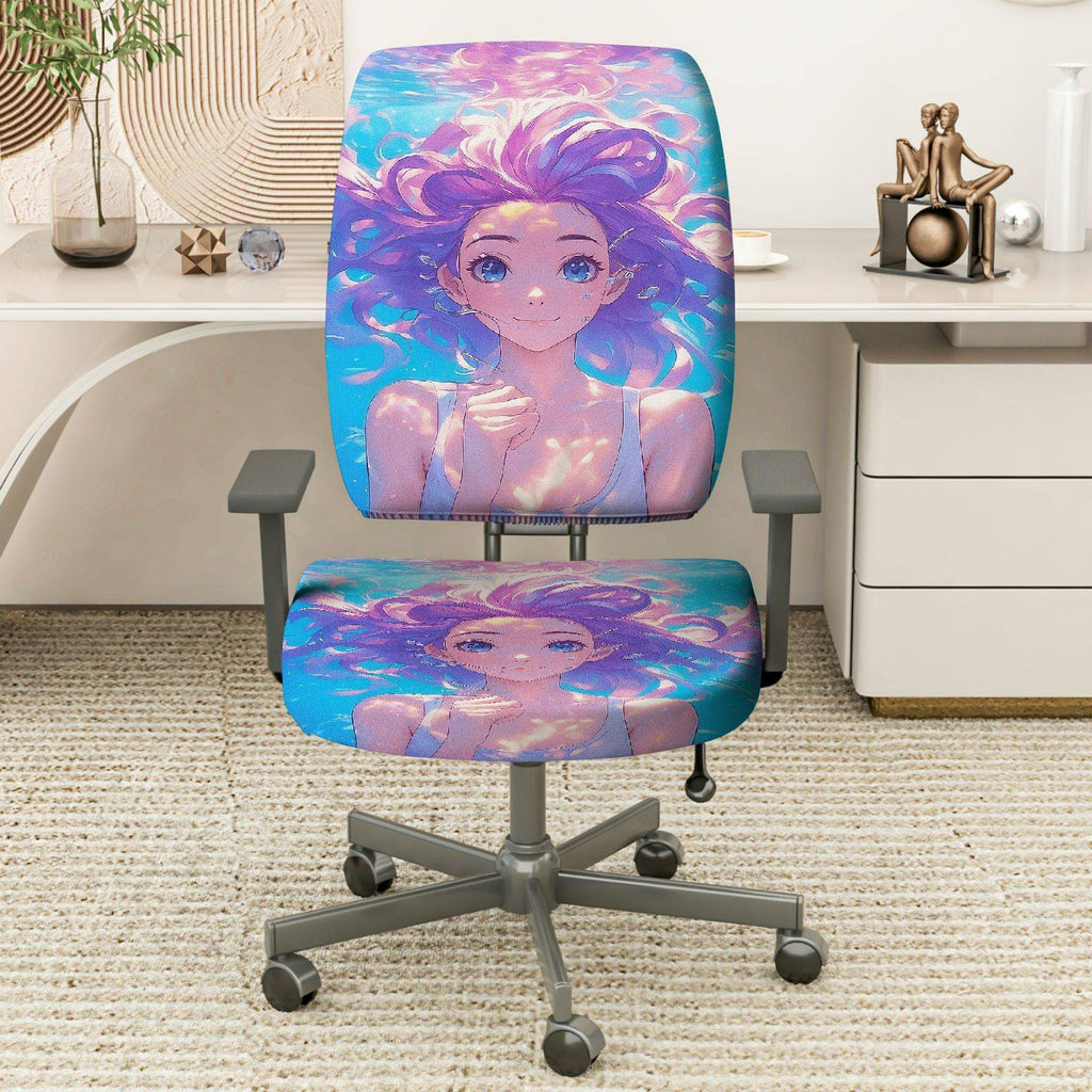2-Piece Anime Fantasy Girl Colorful Art  Computer Chair Cover Set, Seat and Backrest