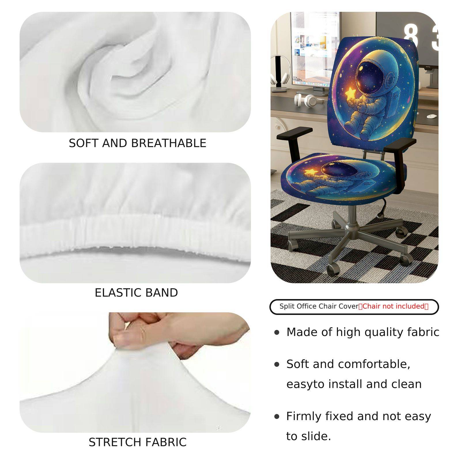 2-Piece Astronaut Star Galaxy Space  Computer Chair Cover Set, Seat and Backrest