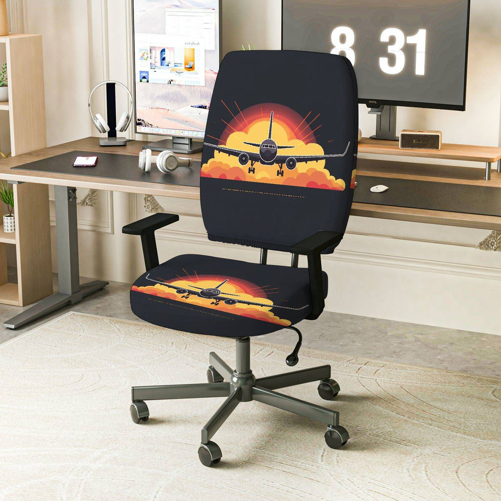2-Piece Airplane Sunset Clouds Journey Adventure Travel  Computer Chair Cover Set, Seat and Backrest