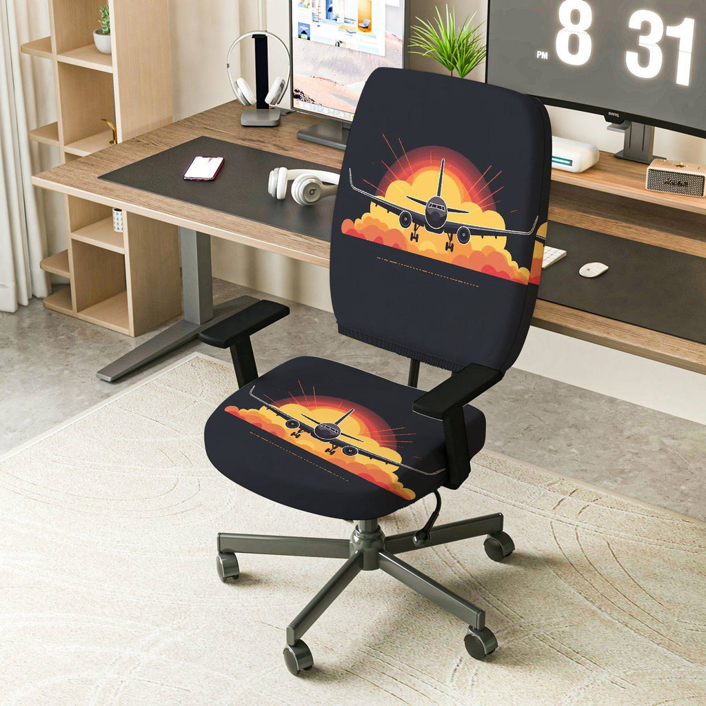 2-Piece Airplane Sunset Clouds Journey Adventure Travel  Computer Chair Cover Set, Seat and Backrest