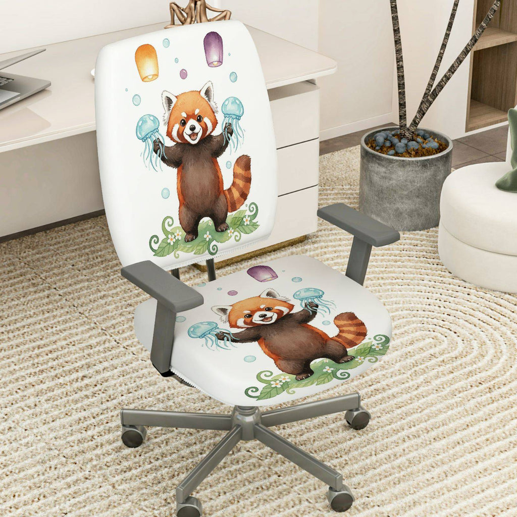 2-Piece Animal Red Panda Jellyfish Lantern  Computer Chair Cover Set, Seat and Backrest
