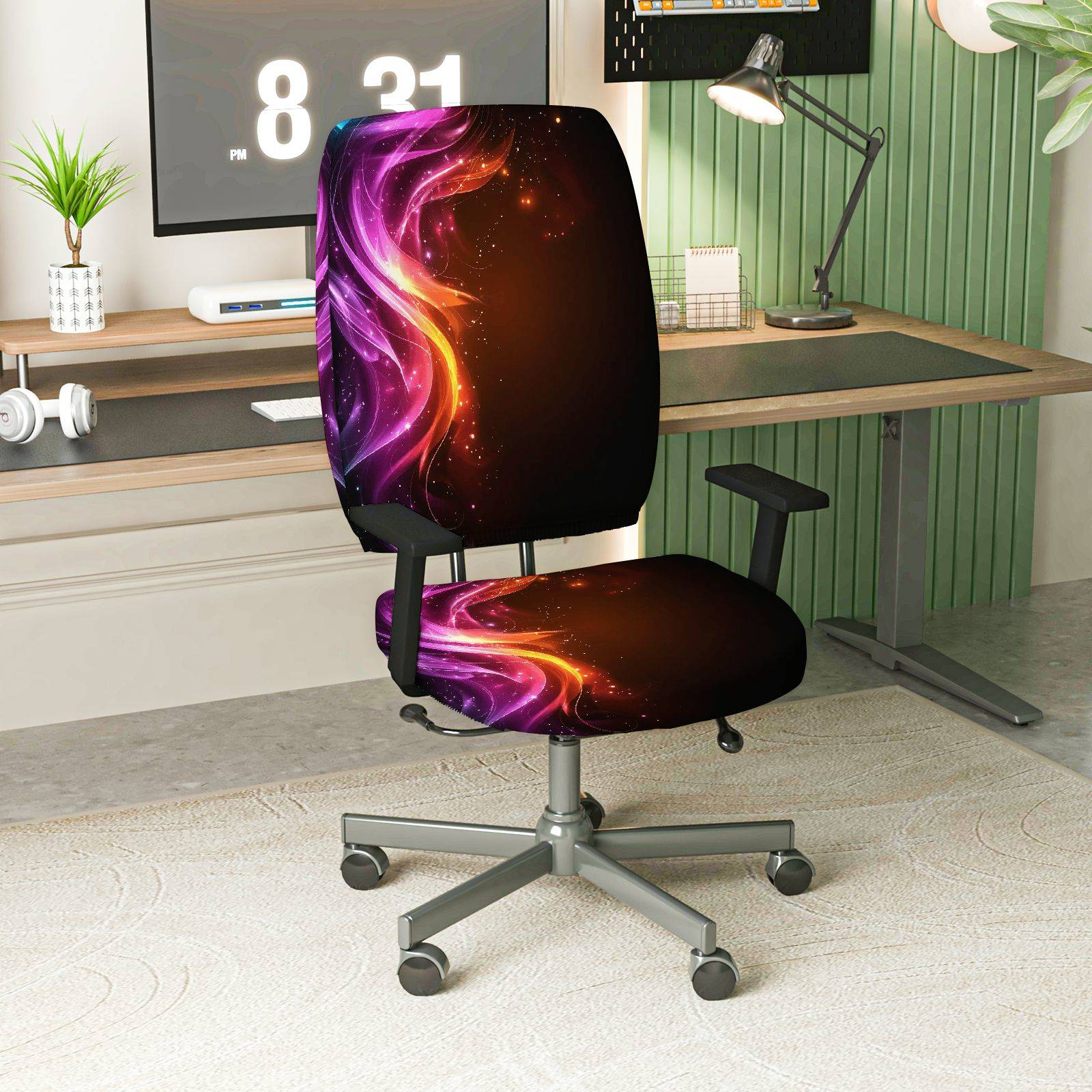 2-Piece Abstract Colorful Cosmic Star  Computer Chair Cover Set, Seat and Backrest