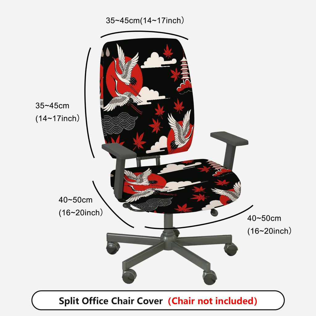 2-Piece Japanese Crane Red Nature Pattern  Computer Chair Cover Set, Seat and Backrest