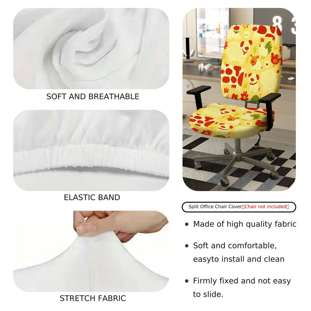 2-Piece Animal Pattern Farm Style Yellow Colorful  Computer Chair Cover Set, Seat and Backrest