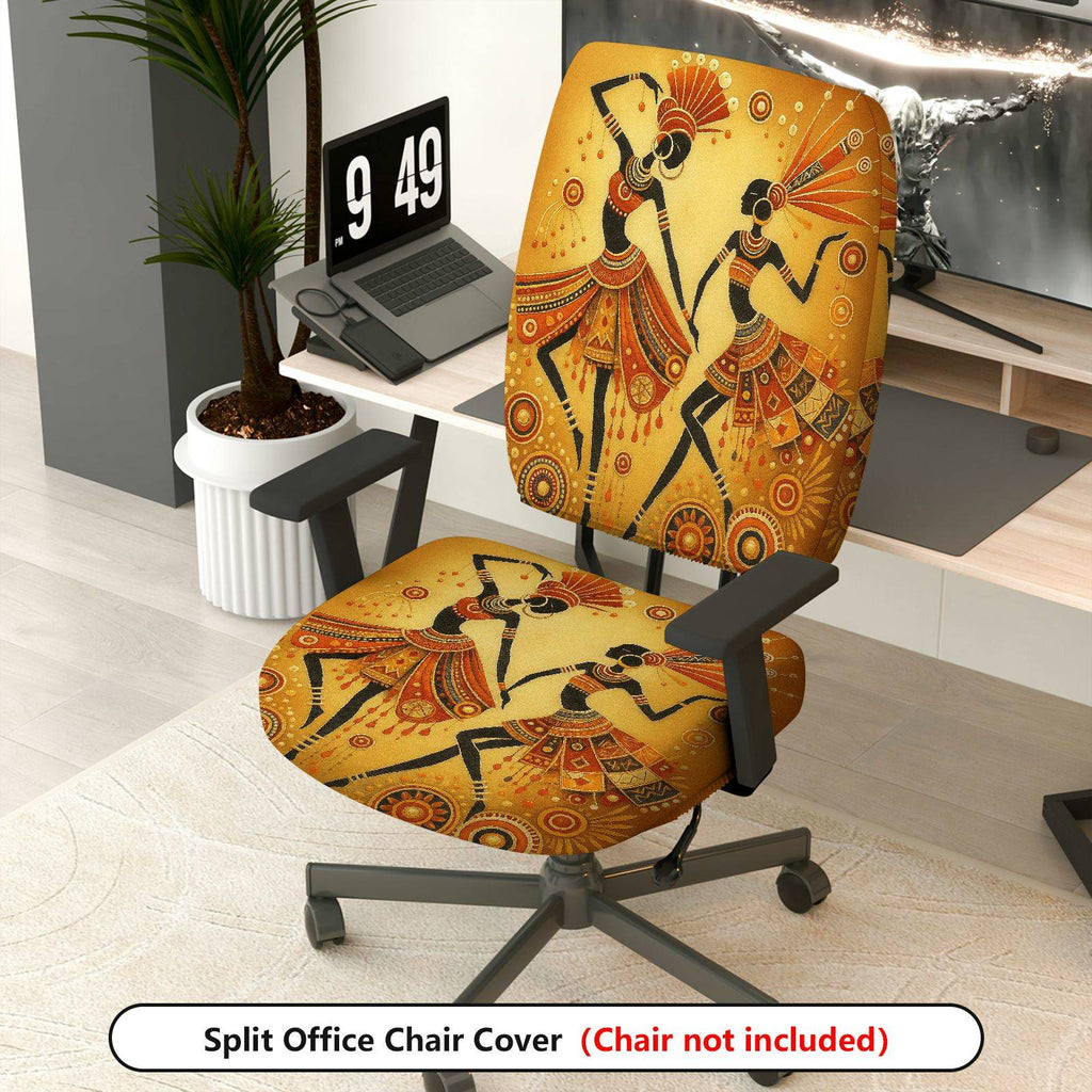 2-Piece African Ethnic Dancing Art Decor  Computer Chair Cover Set, Seat and Backrest