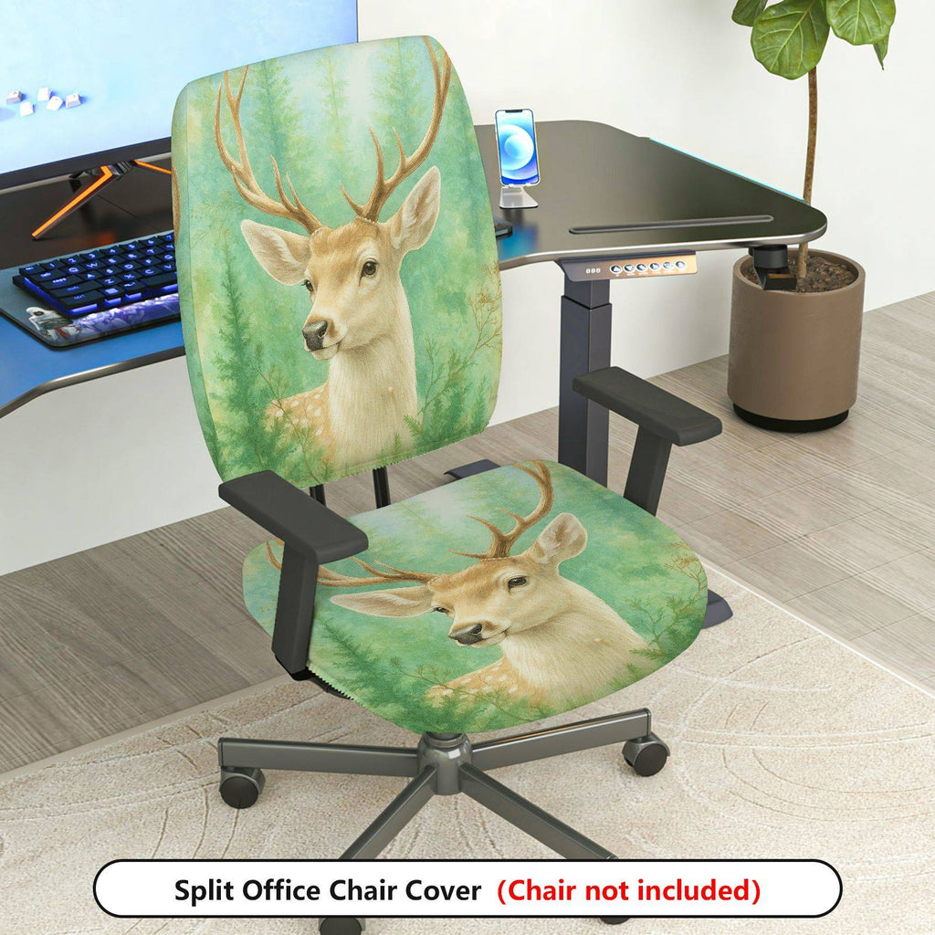 2-Piece Animal Forest Wildlife Deer Nature Scenery  Computer Chair Cover Set, Seat and Backrest
