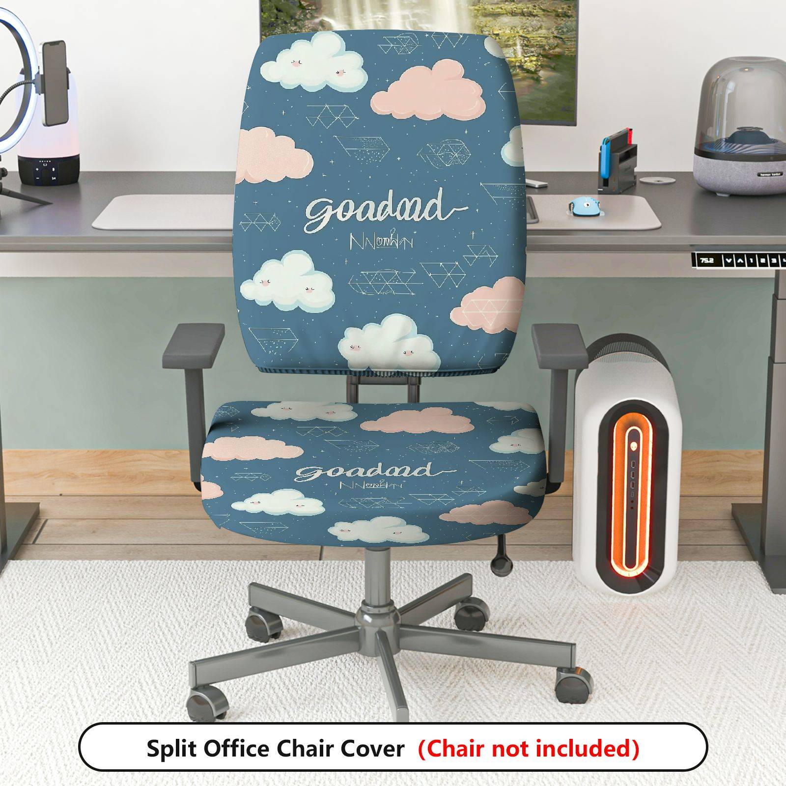 2-Piece Cute Cloud Sky Geometric  Computer Chair Cover Set, Seat and Backrest