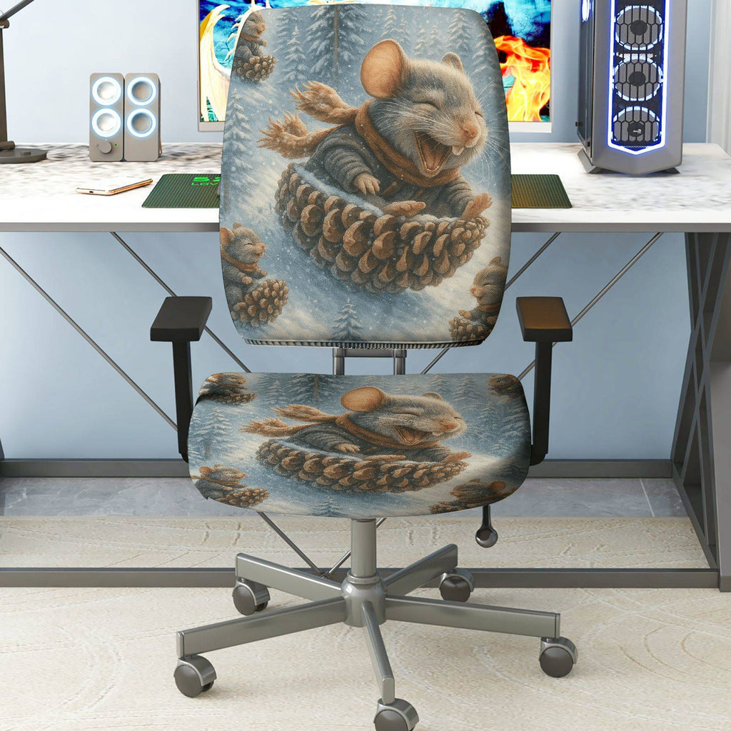 2-Piece Animal Winter Festive Decorative Cozy  Computer Chair Cover Set, Seat and Backrest