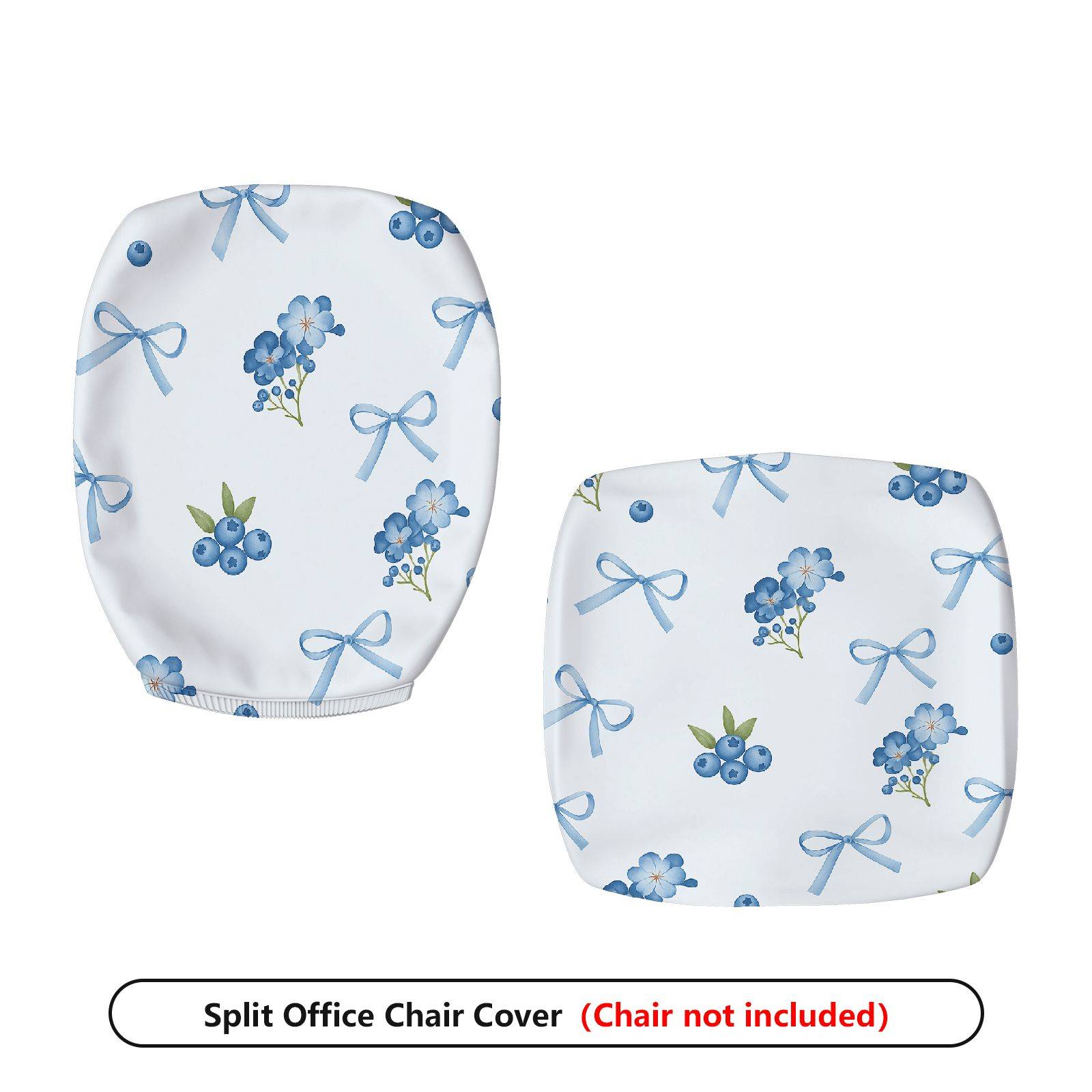 2-Piece Floral Bow Blueberry Pattern Cute  Computer Chair Cover Set, Seat and Backrest