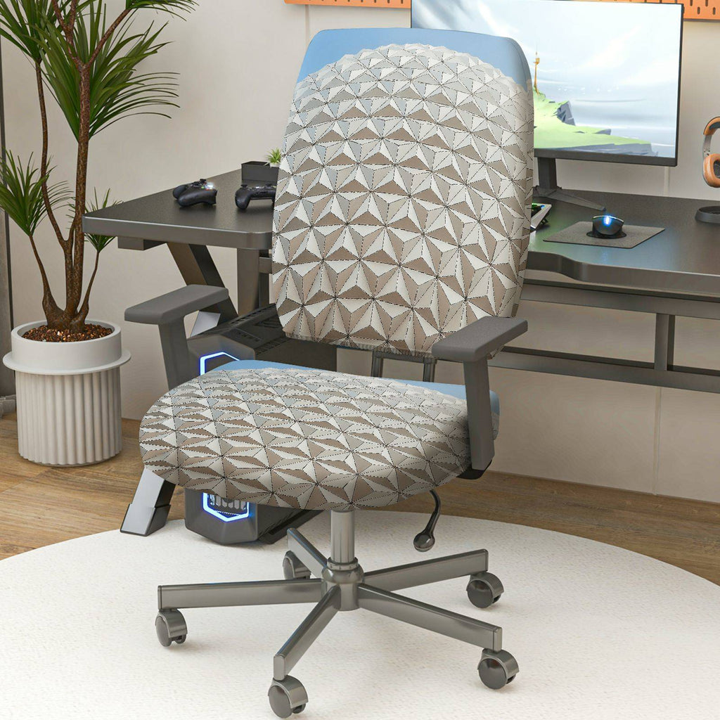 2-Piece Geometric Pattern Gray Design Decorative  Computer Chair Cover Set, Seat and Backrest